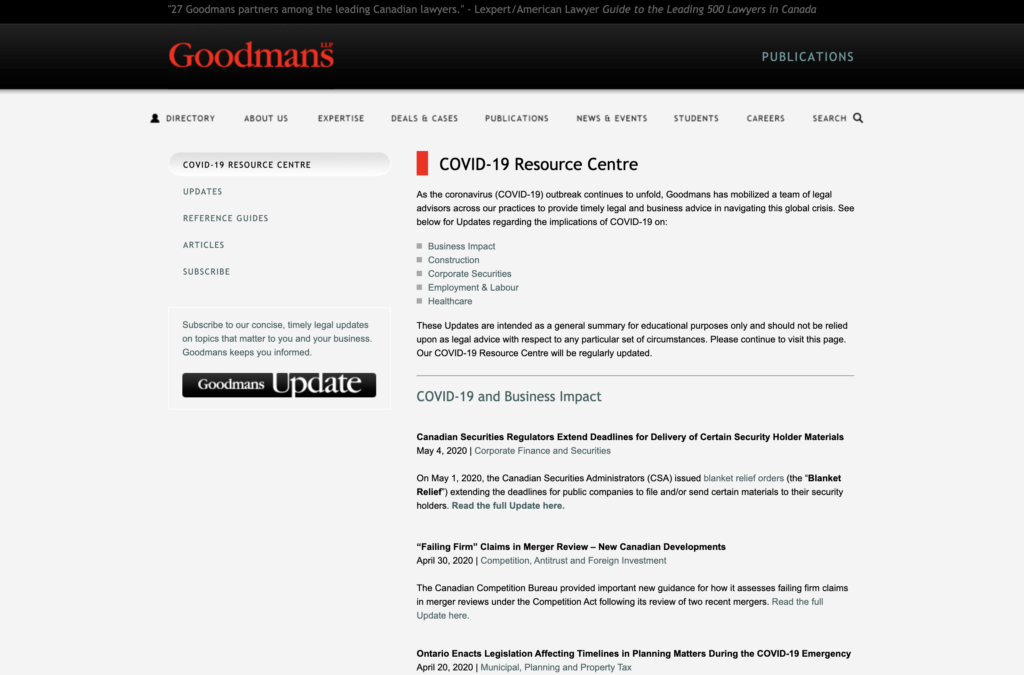 Goodmans COVID19 Resource Center