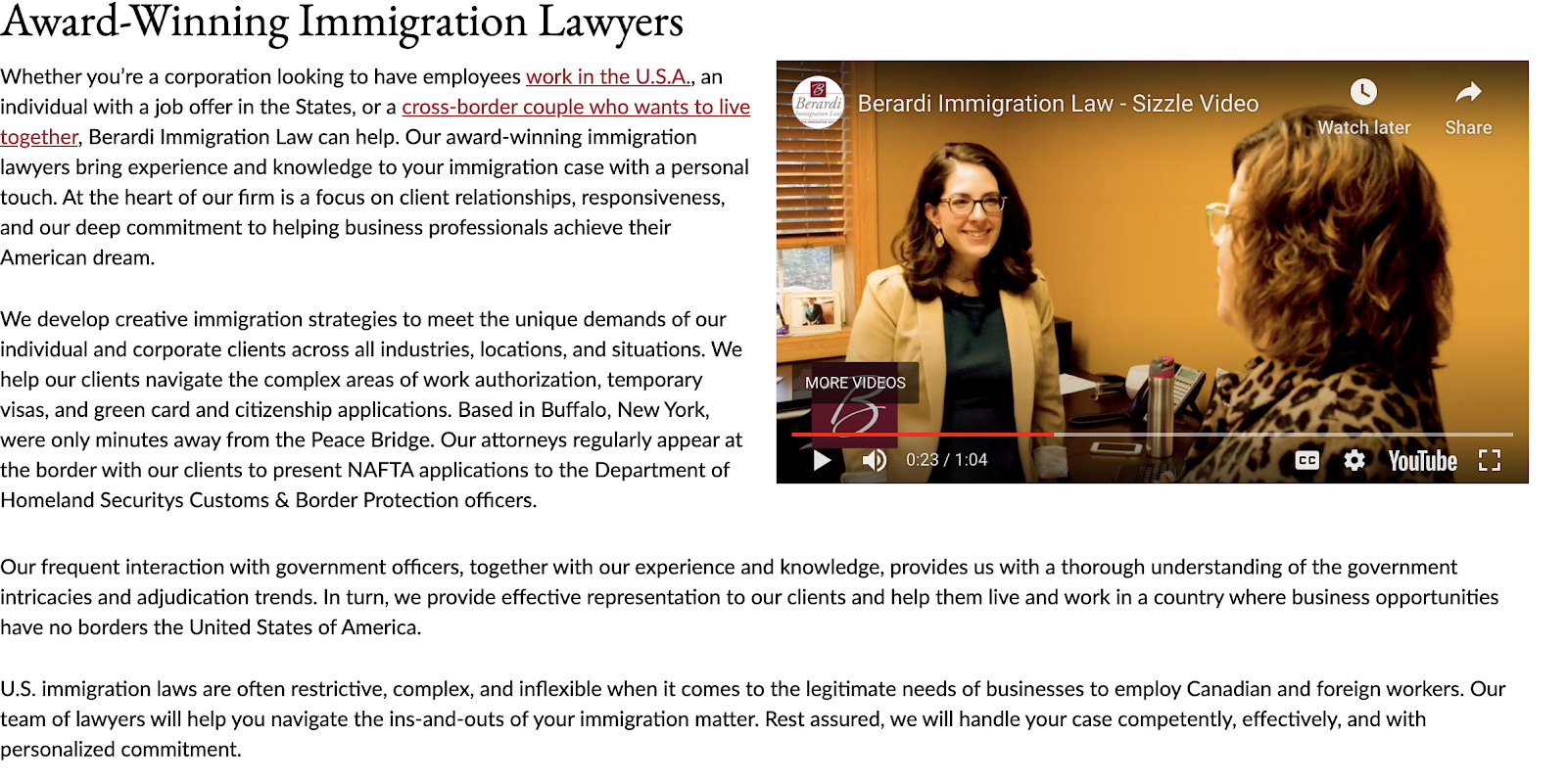 Homepage Sizzle Video: Berardi Immigration Law