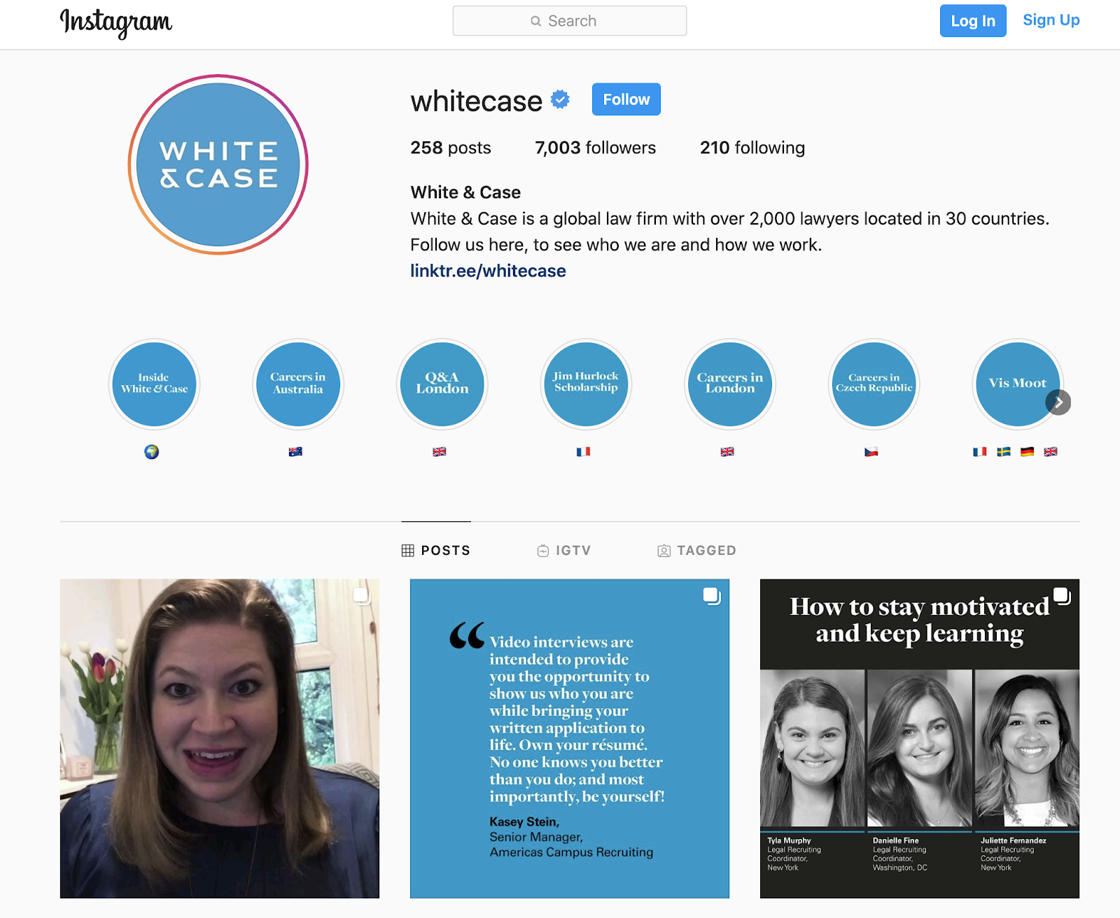 White & Case Instagram Account