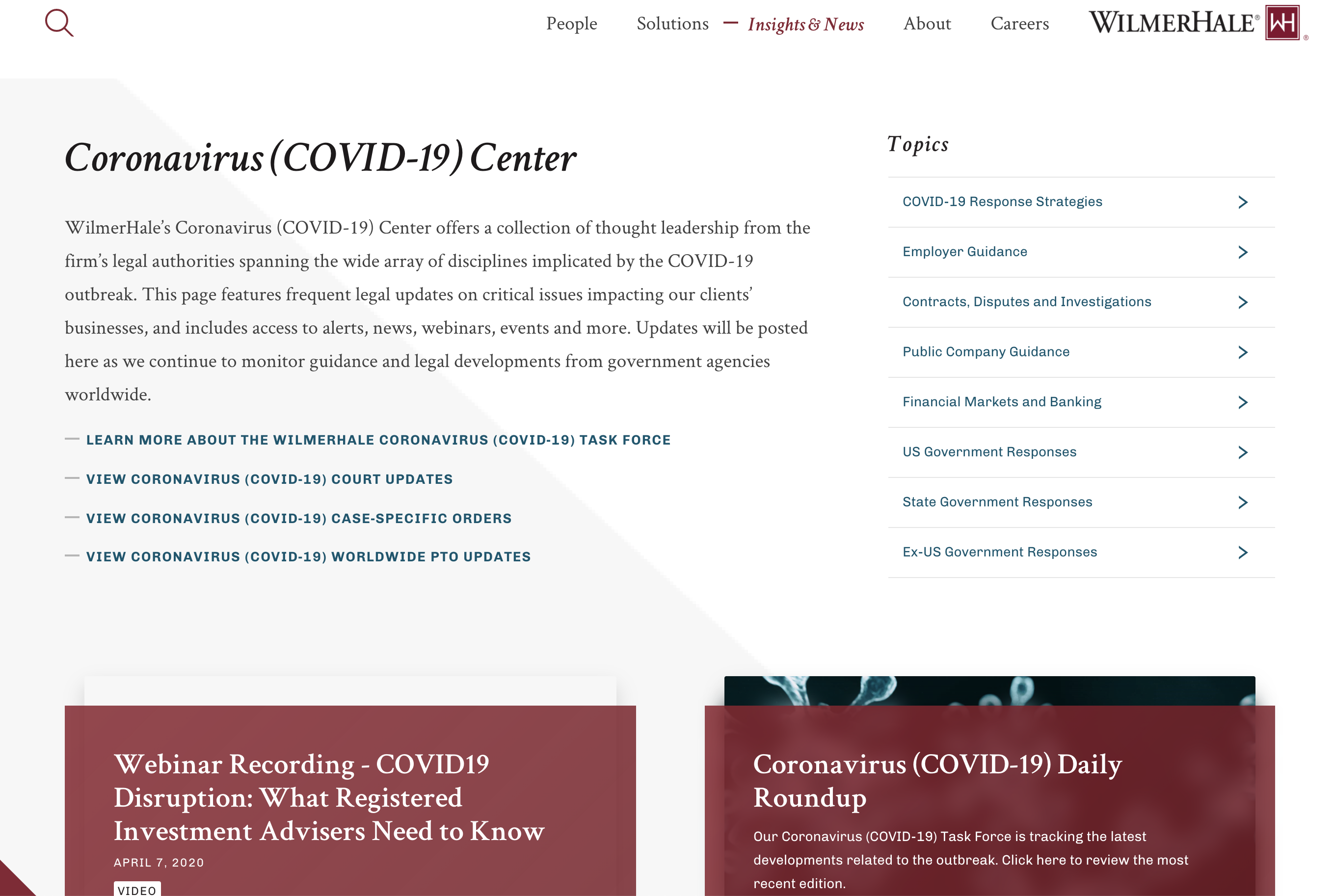 WIlmerhale law firm coronavirus website